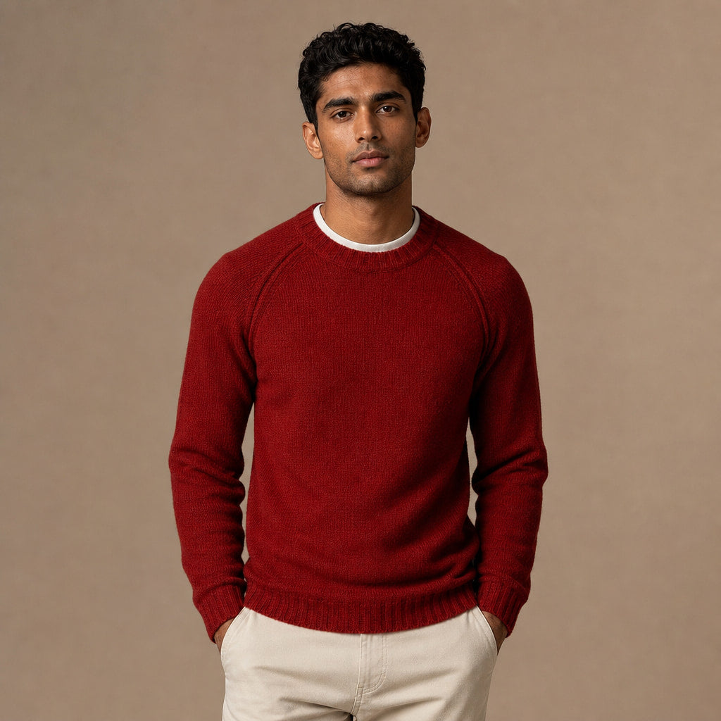 Crew Neck Sweater Raglan Sleeve in Red – Tomosino Premium Menswear
