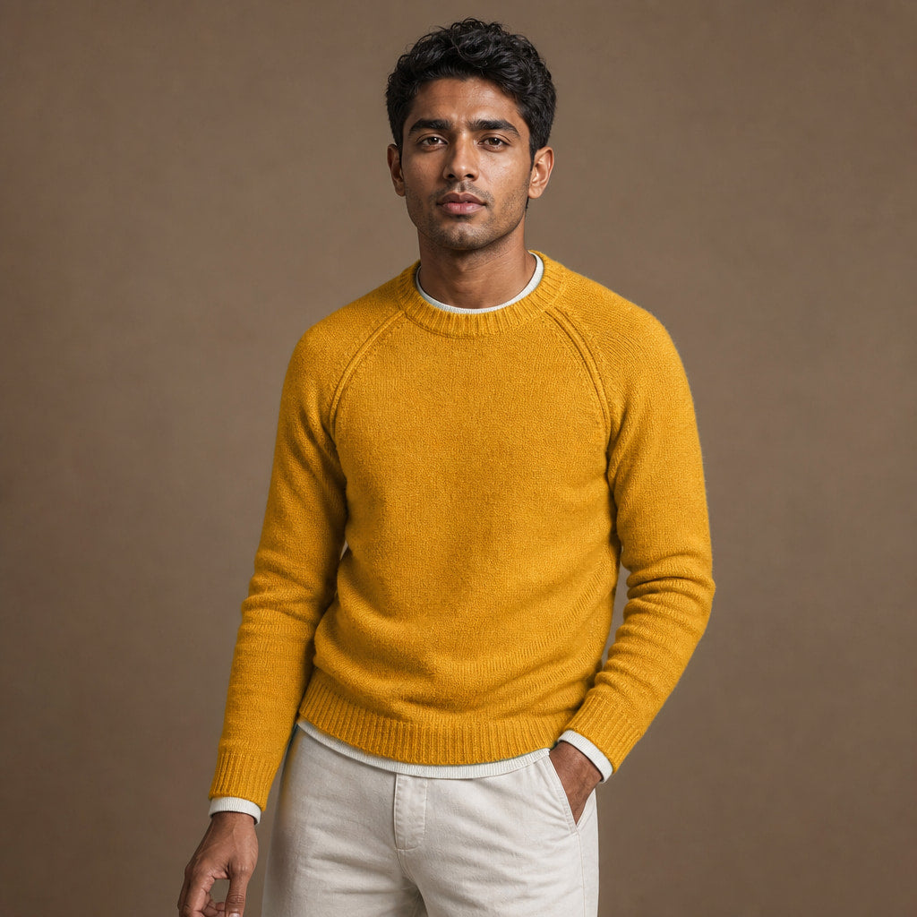 Crew Neck Sweater Raglan Sleeve Yellow – Product Photo