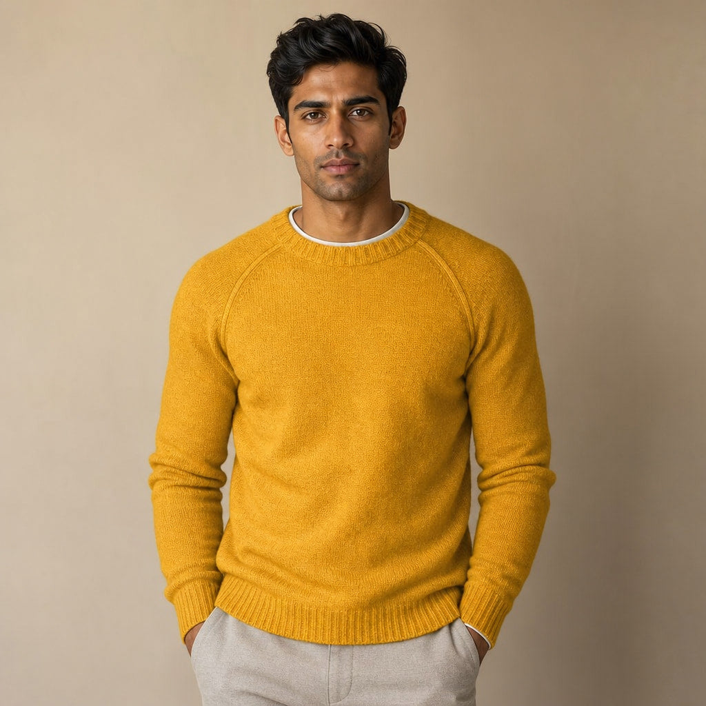 Crew Neck Sweater Raglan Sleeve in Yellow – Tomosino Premium Menswear