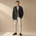 Houndstooth Jacket Leather Trim Black Grey Houndstooth Black Grey Houndstooth – Product Photo