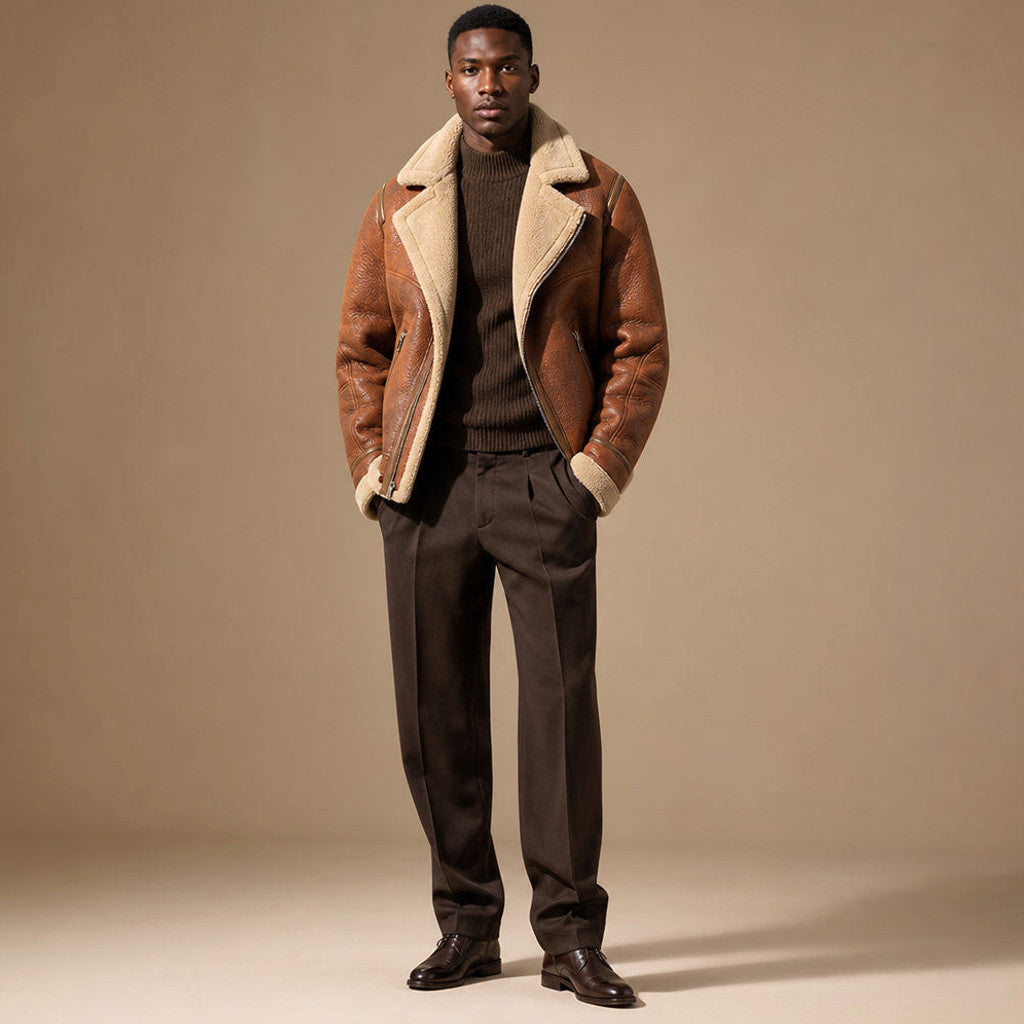 Lennard | Aviator Jacket Sherpa Lined Brown – Full Look