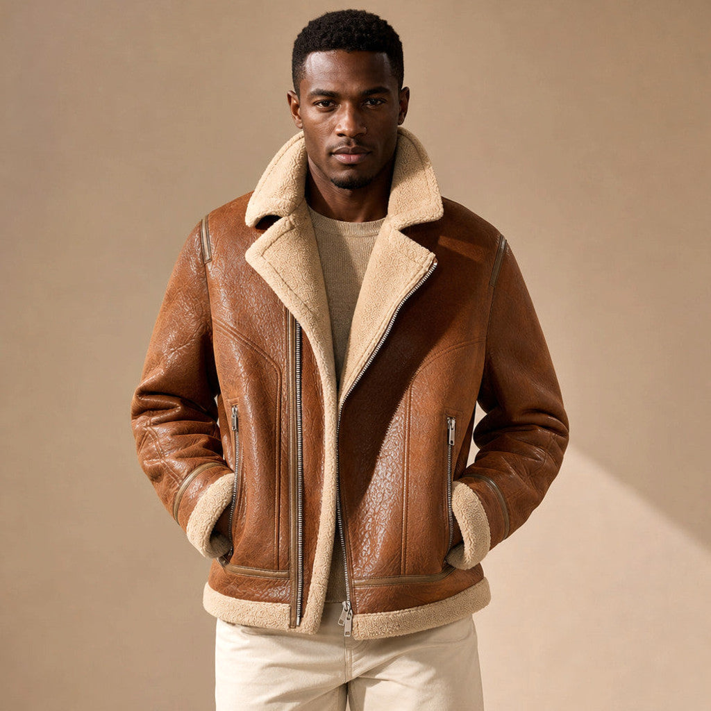 Lennard | Aviator Jacket Sherpa Lined Brown – Product Photo