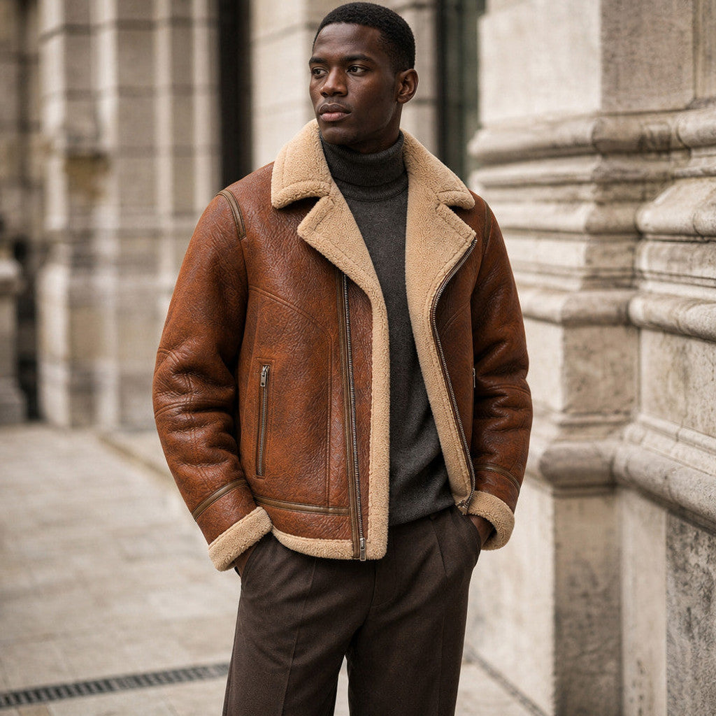 Lennard | Aviator Jacket Sherpa Lined Brown – Styled Editorial Shot