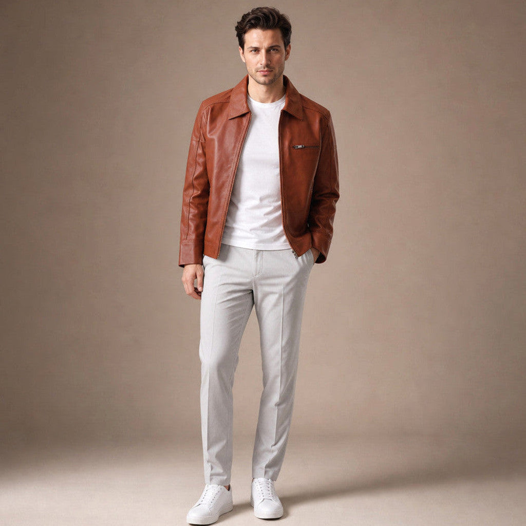 Lester | Biker Jacket Sheepskin Leather Windsor Tan – Product Photo