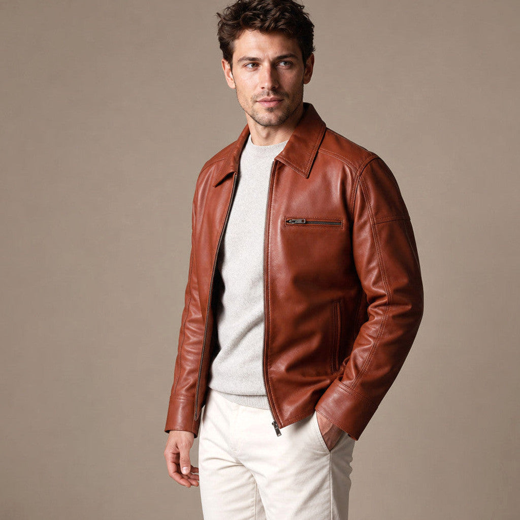 Lester | Biker Jacket Sheepskin Leather Windsor Tan – Product Photo