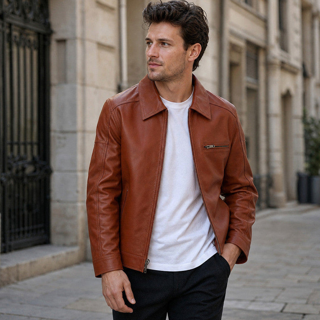 Lester | Biker Jacket Sheepskin Leather Windsor Tan – Product Photo