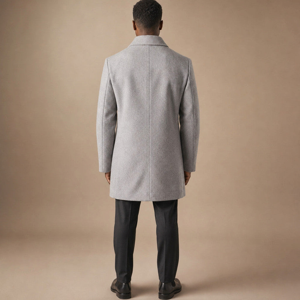 Lindhurst | Wool Car Coat Leather-Trimmed Pockets Grey Grey – Full Look