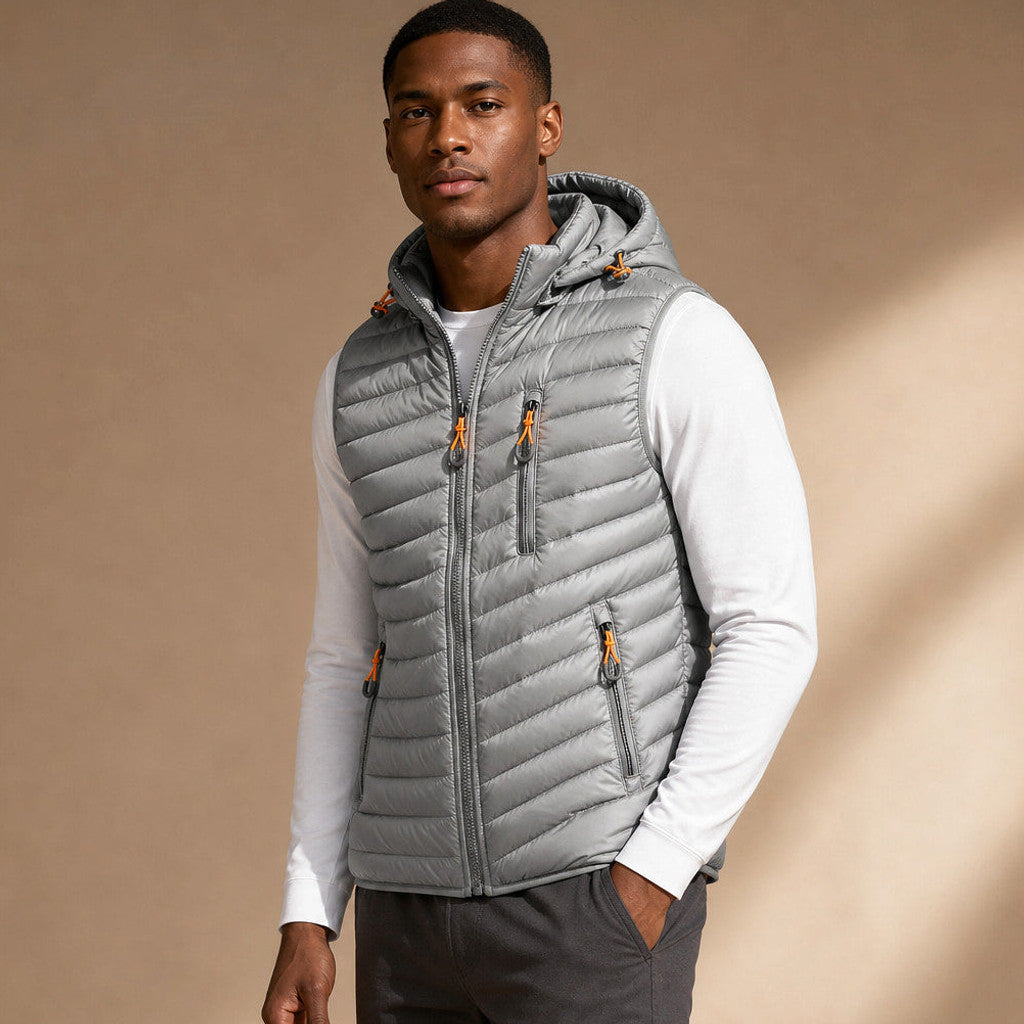 Linford | Puffer Vest Windproof Lightweight Silver – Side Angle View