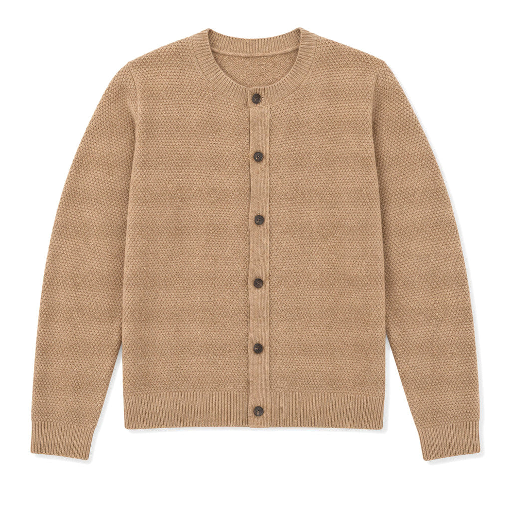 Llewelyn | Wool Cardigan Seed Stitch Camel – Product Photo
