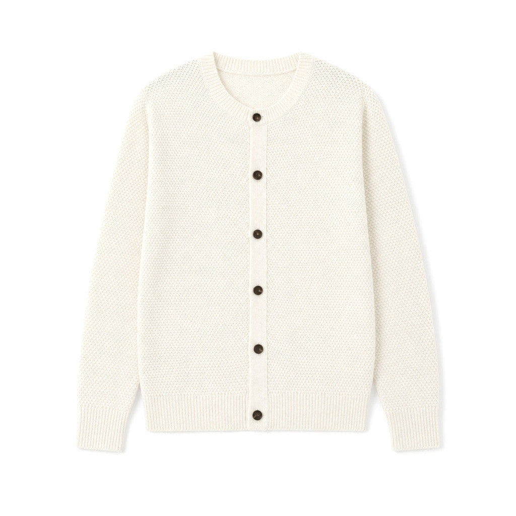 Llewelyn | Wool Cardigan Seed Stitch Ivory – Product Photo