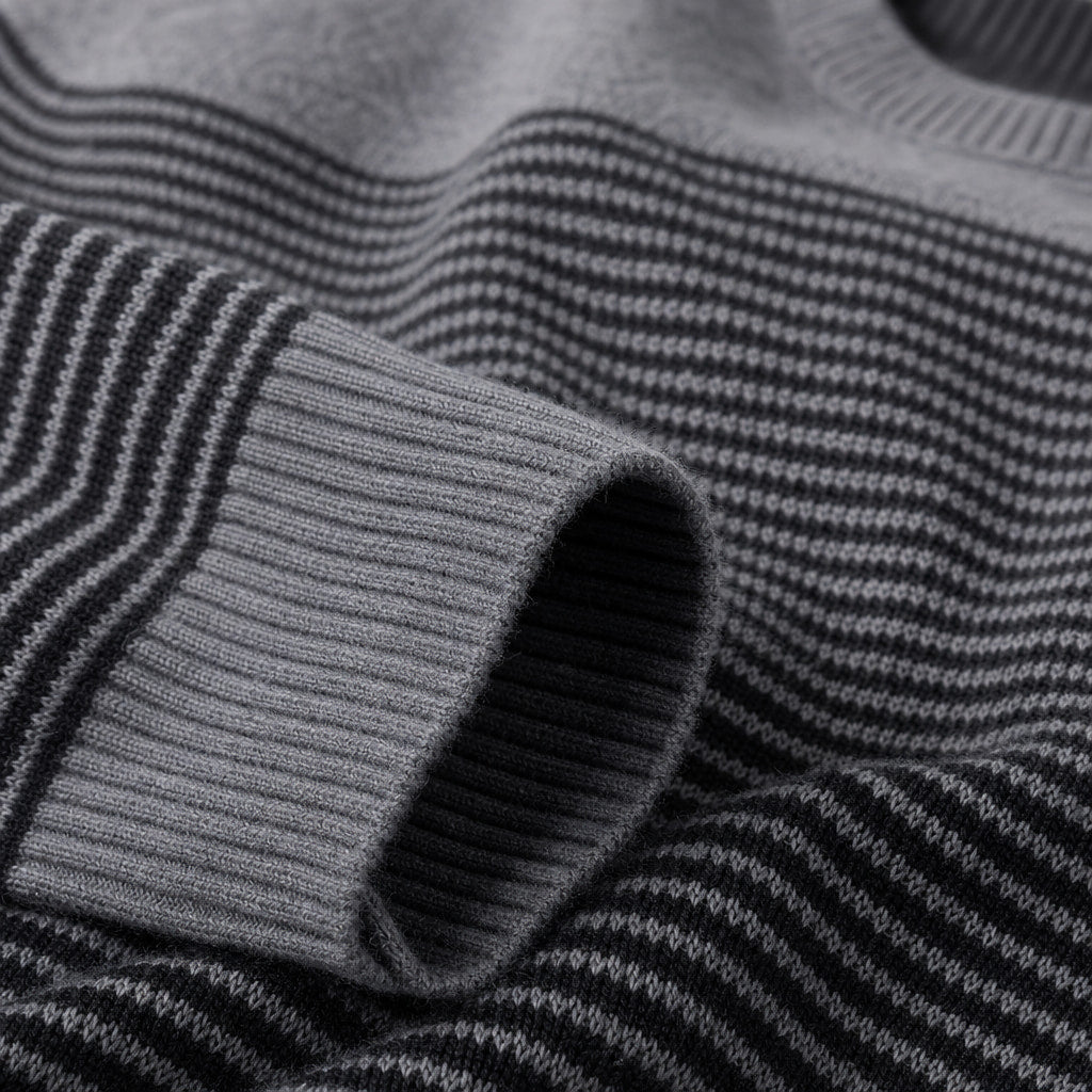Contrast Stripe Jumper Cotton Knit Grey – Fabric and Detail Close-Up