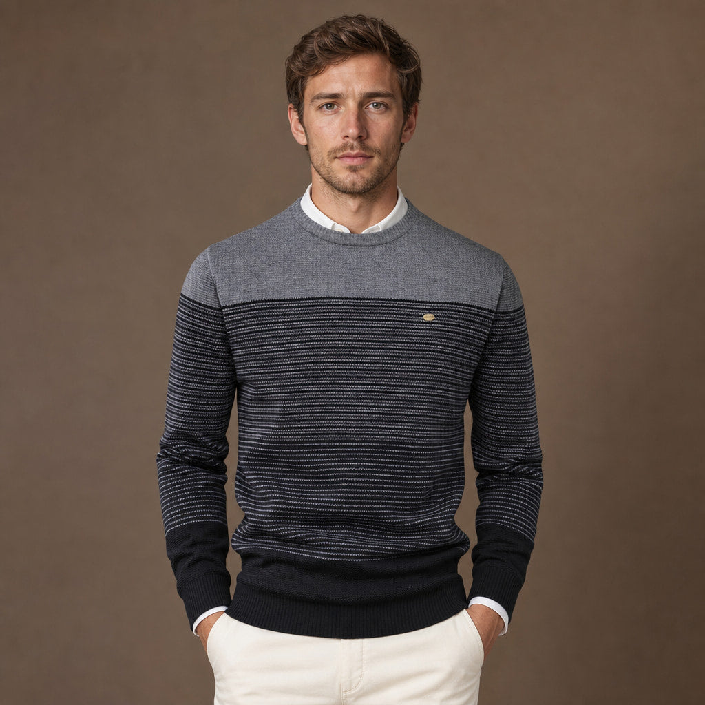 Contrast Stripe Jumper Cotton Knit in Grey – Tomosino Premium Menswear