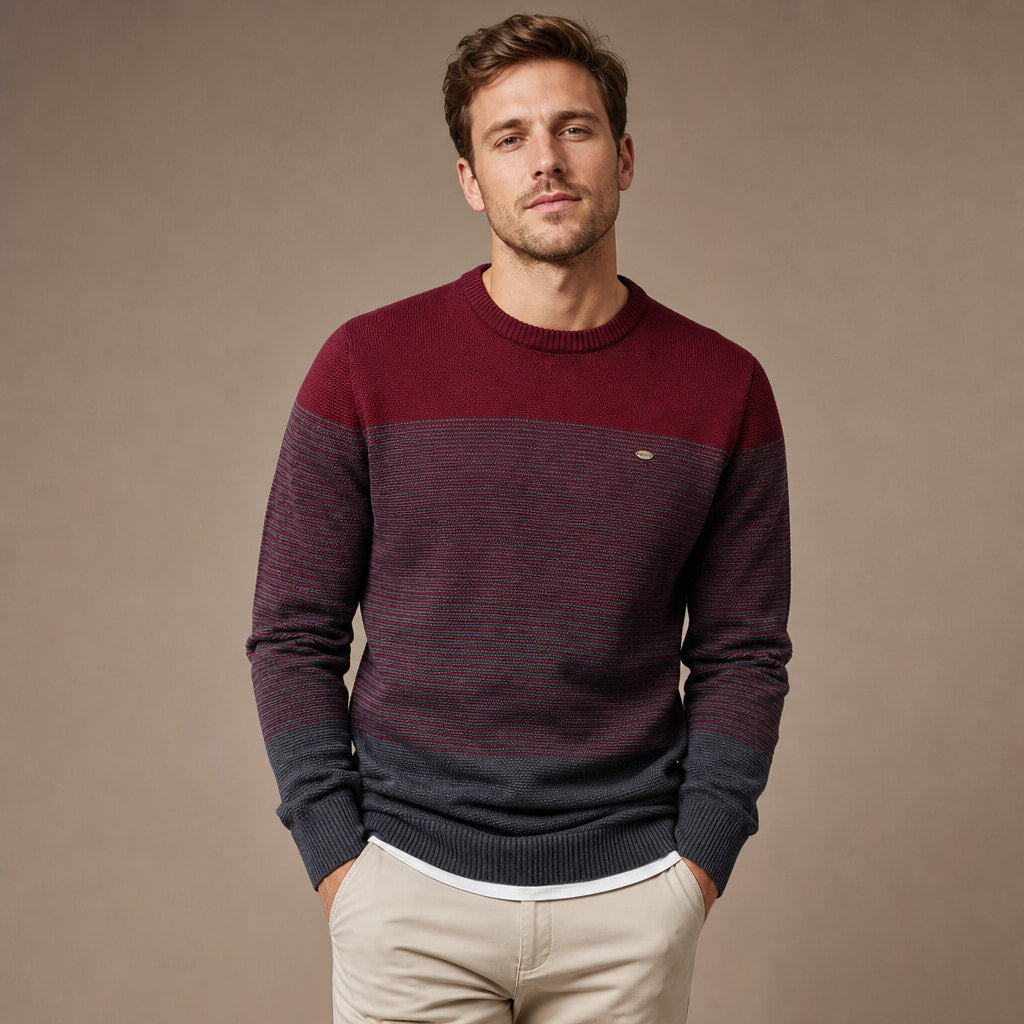 Contrast Stripe Jumper Cotton Knit Maroon – Product Photo