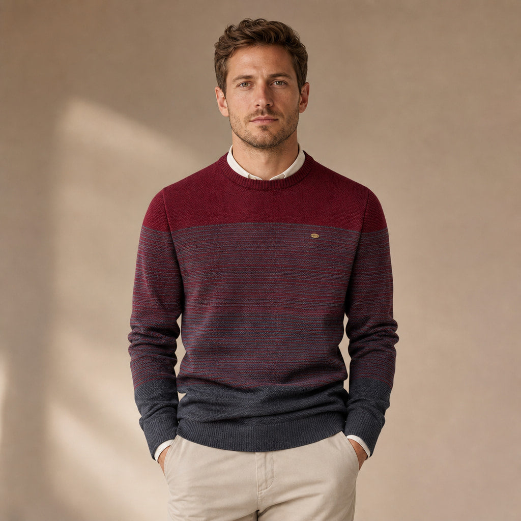 Contrast Stripe Jumper Cotton Knit in Maroon – Tomosino Premium Menswear