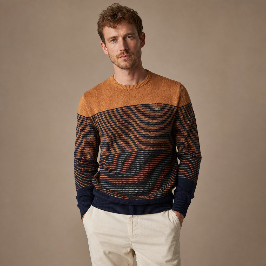 Contrast Stripe Jumper Cotton Knit Orange – Product Photo