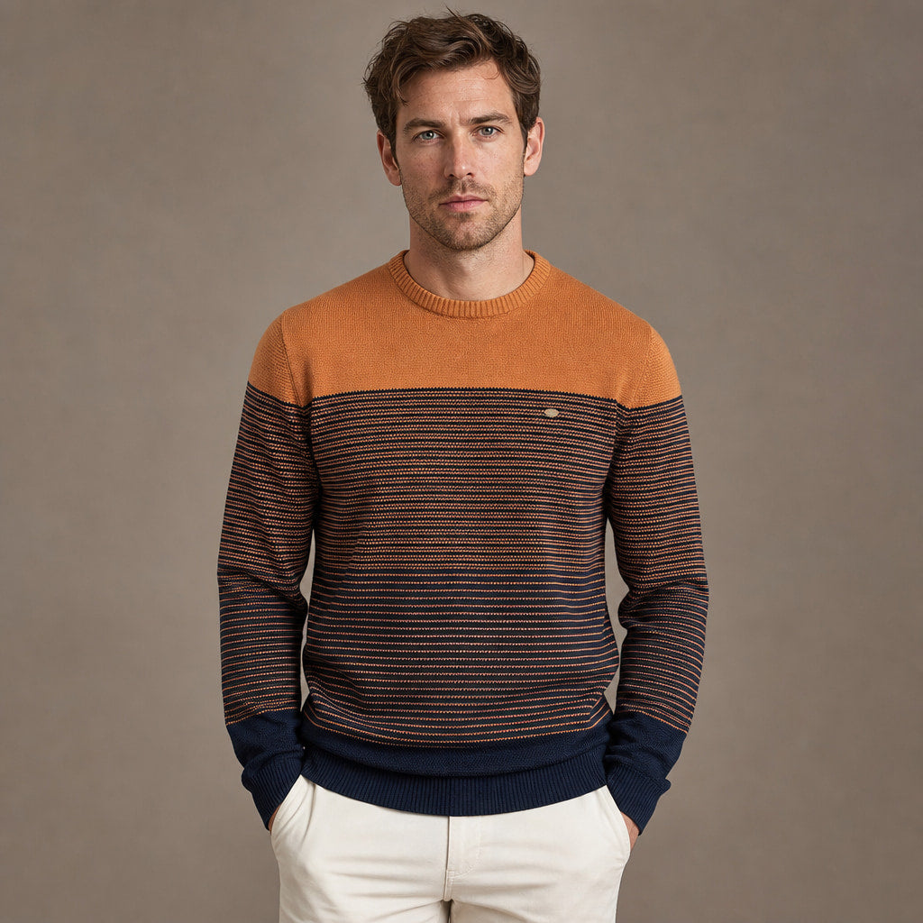 Contrast Stripe Jumper Cotton Knit in Orange – Tomosino Premium Menswear