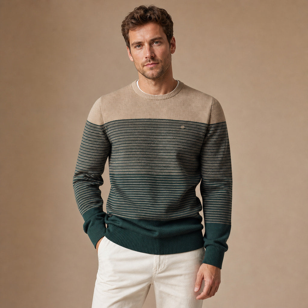 Contrast Stripe Jumper Cotton Knit Tan – Product Photo