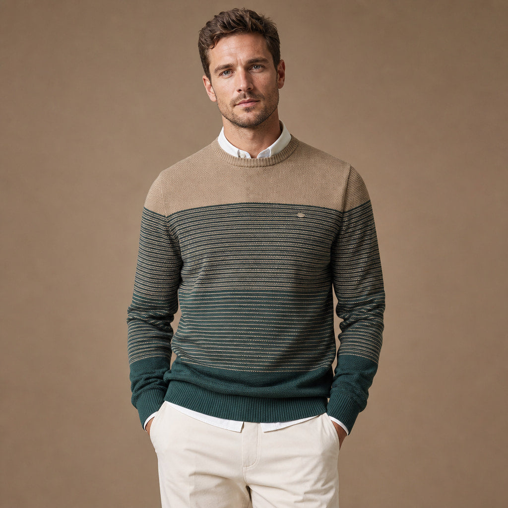 Contrast Stripe Jumper Cotton Knit in Tan – Tomosino Premium Menswear