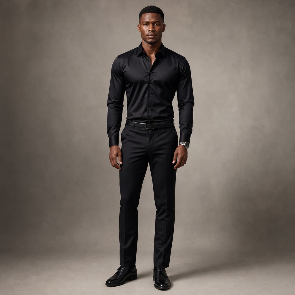 Long Sleeve Dress Shirt Pointed Collar Button Down in Black Black – Product Photo