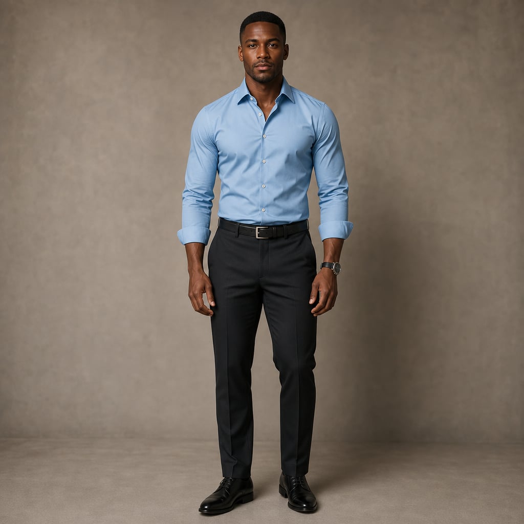 Long Sleeve Dress Shirt Pointed Collar Button Down in Black Blue – Product Photo