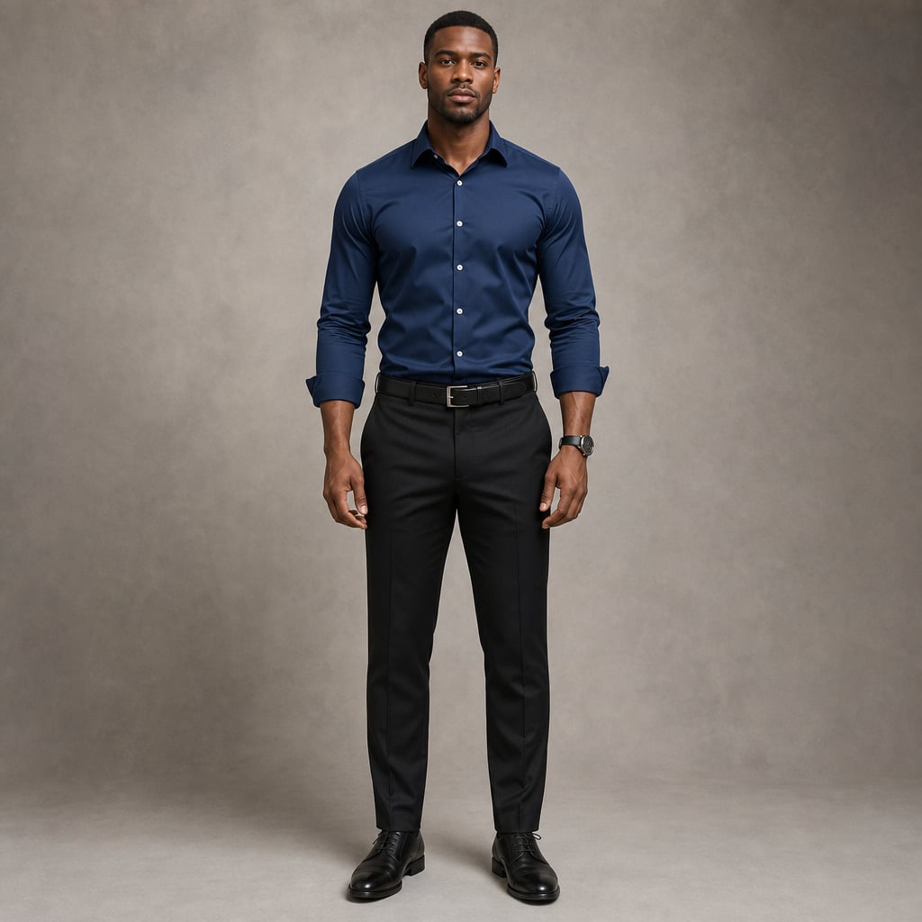 Long Sleeve Dress Shirt Pointed Collar Button Down in Black Dark Blue – Product Photo
