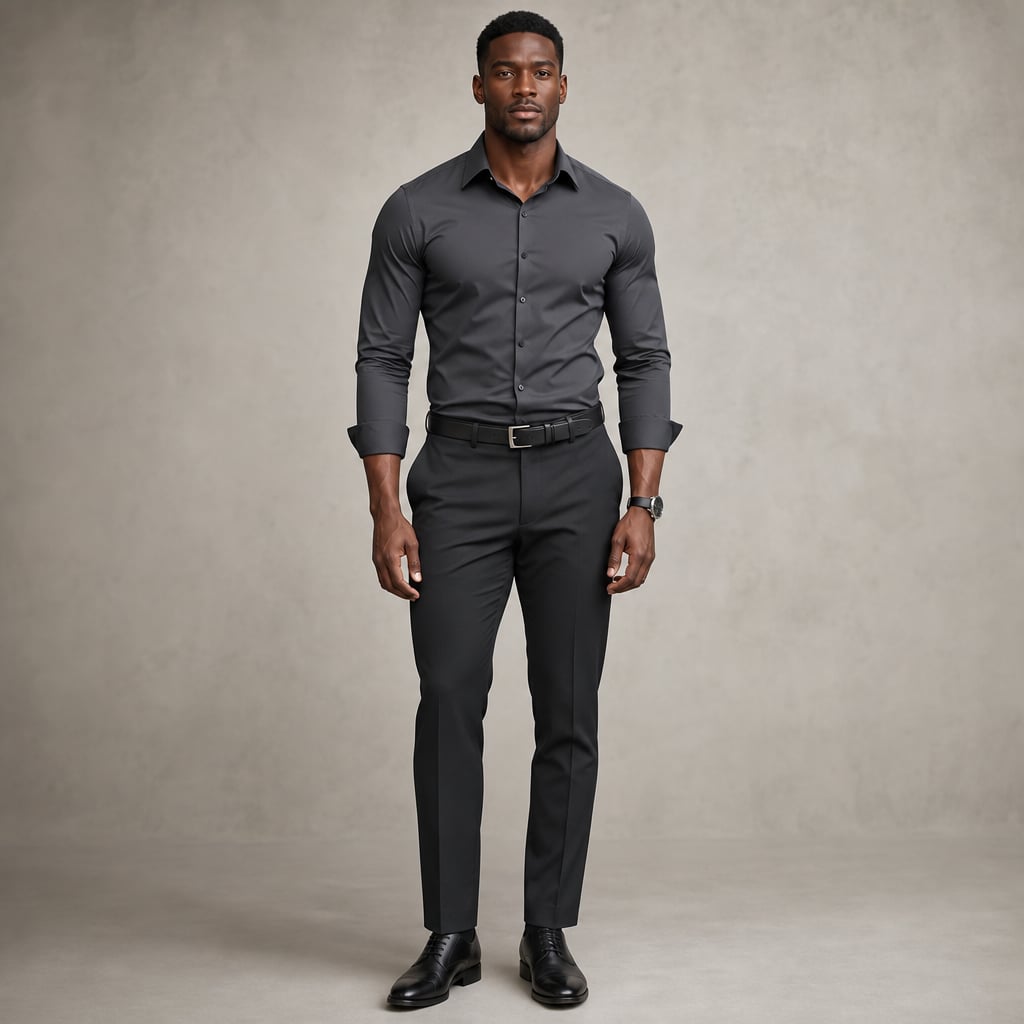 Long Sleeve Dress Shirt Pointed Collar Button Down in Black Dark Gray – Product Photo