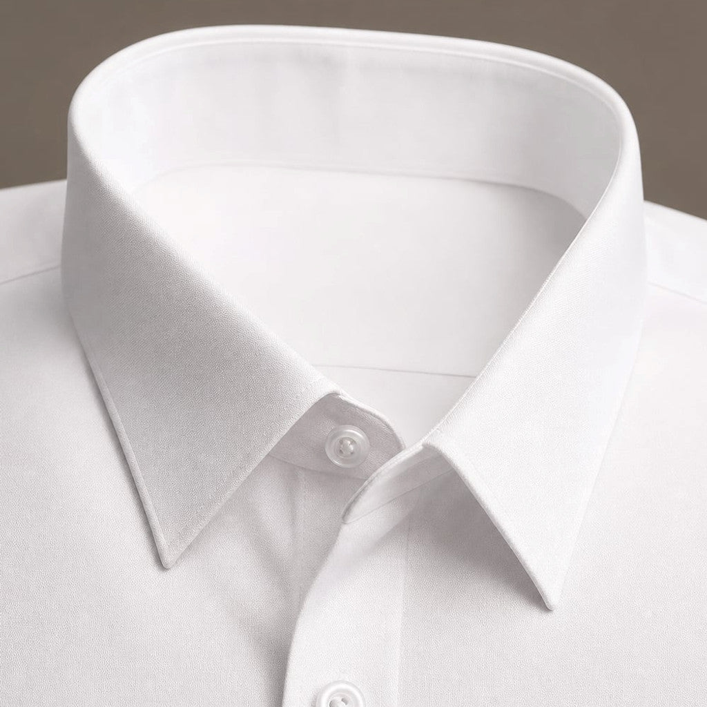 Long Sleeve Dress Shirt Pointed Collar Button Down in Black White – Fabric and Detail Close-Up