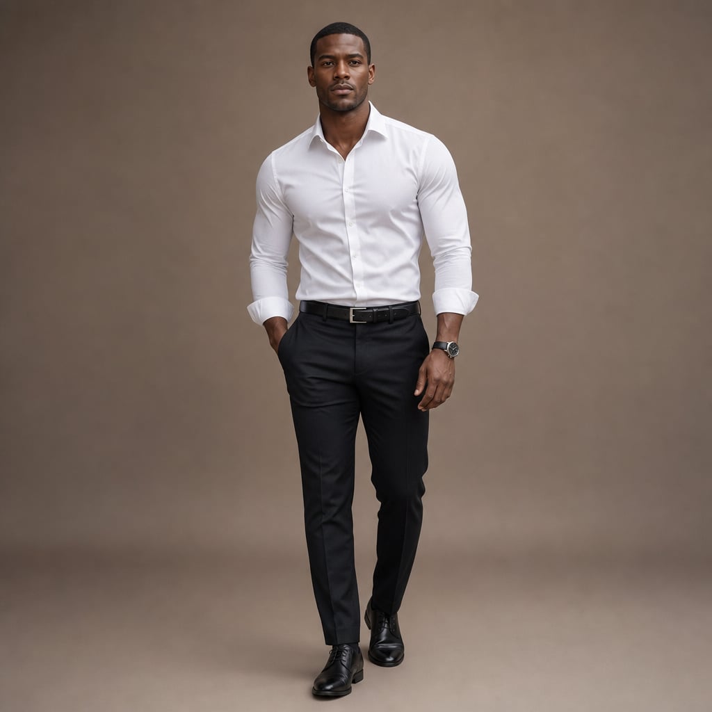 Long Sleeve Dress Shirt Pointed Collar Button Down in Black White – Full Look