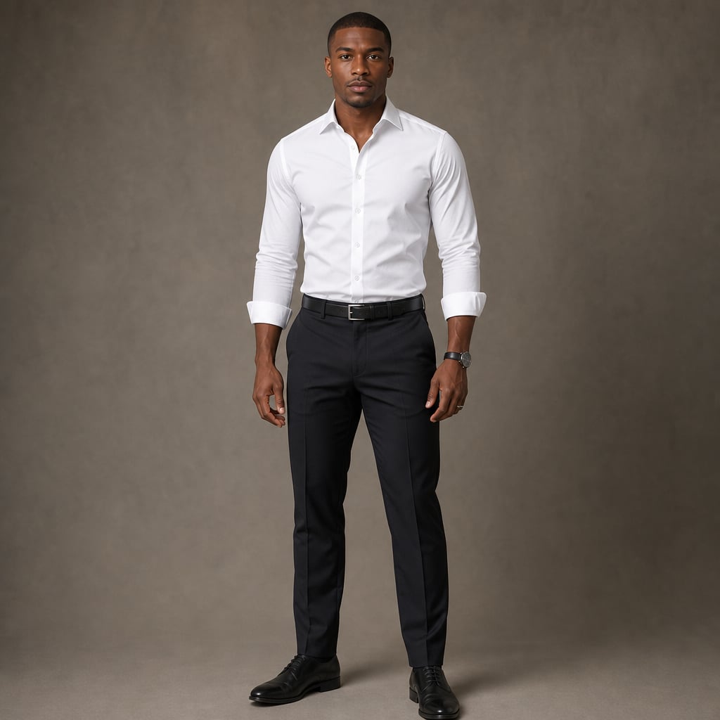Long Sleeve Dress Shirt Pointed Collar Button Down in Black White – Product Photo