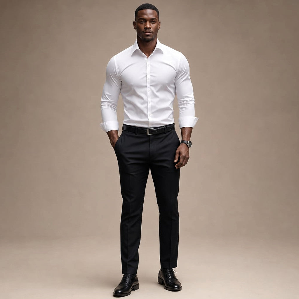Long Sleeve Dress Shirt Pointed Collar Button Down in Black in White – Tomosino Premium Menswear