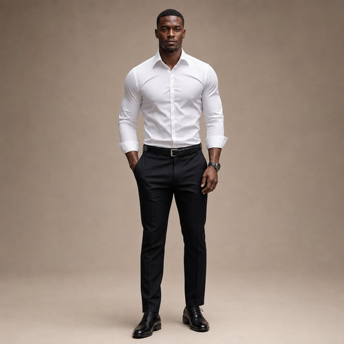 Long Sleeve Dress Shirt Pointed Collar Button Down in Black in White – Tomosino Premium Menswear
