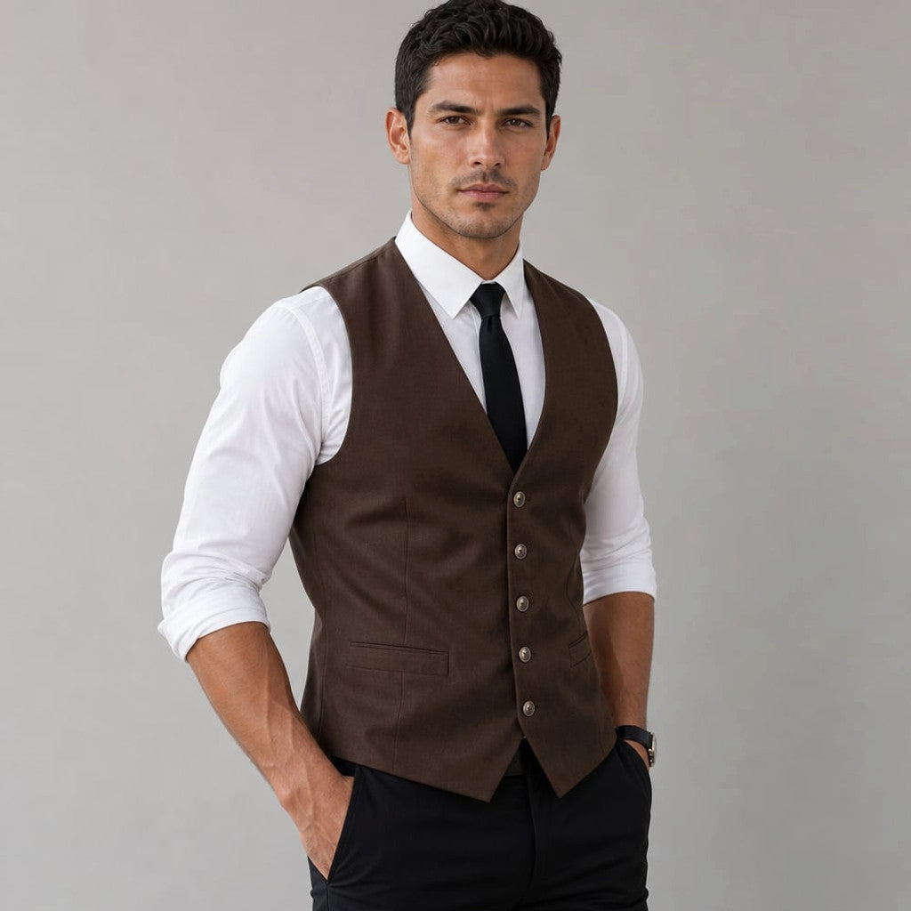 Lornvex | Western Waistcoat Suedette Slim Fit Brown – Side Angle View