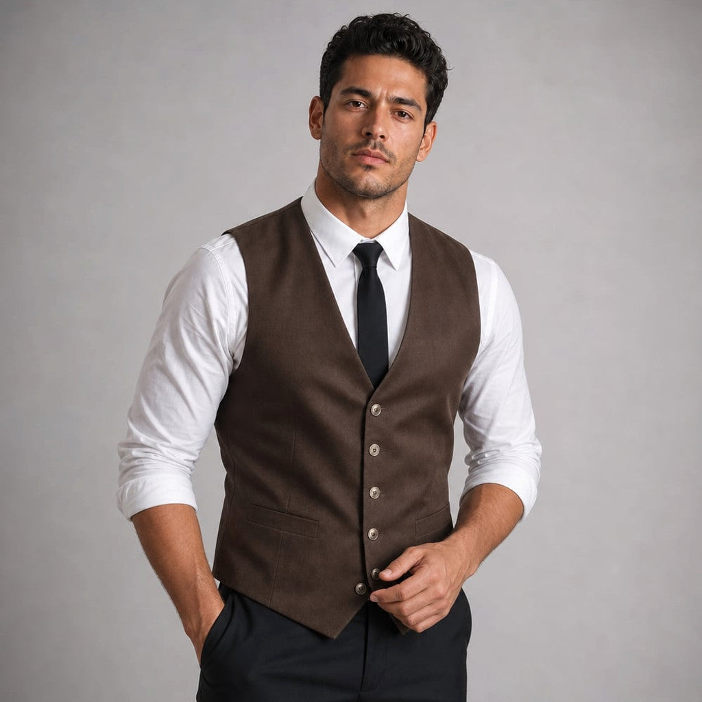 Lornvex | Western Waistcoat Suedette Slim Fit Brown – Side Angle View