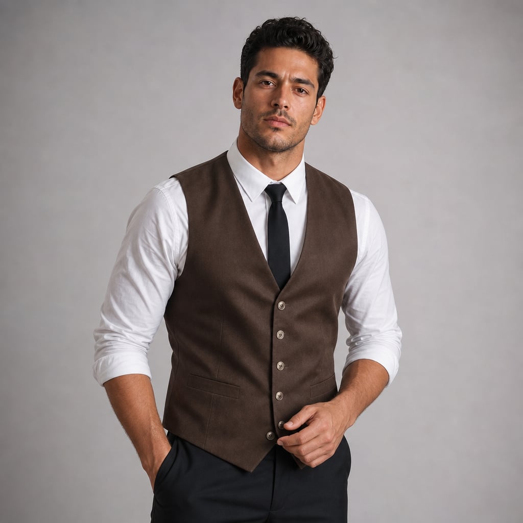 Lornvex | Western Waistcoat Suedette Slim Fit Brown – Side Angle View