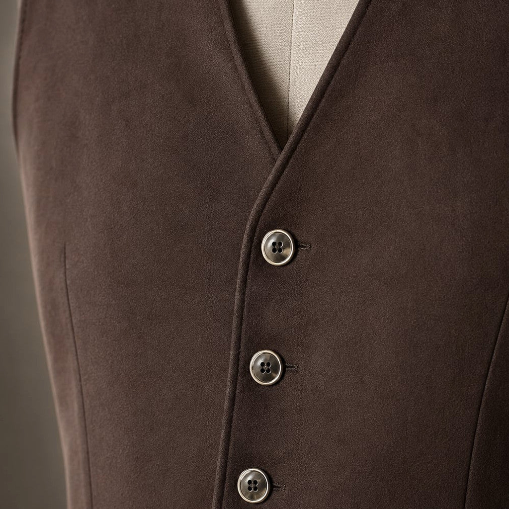 Lornvex | Western Waistcoat Suedette Slim Fit Brown – Fabric and Detail Close-Up