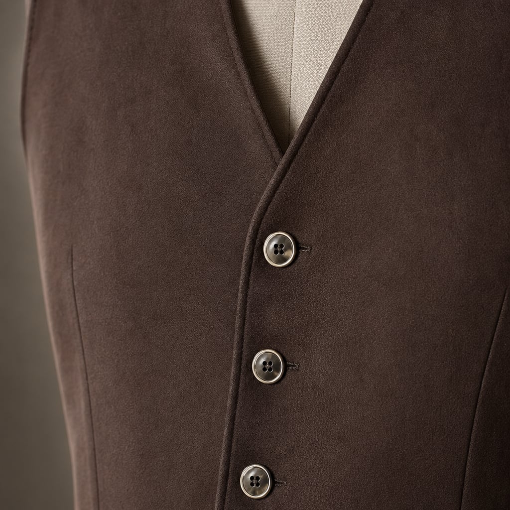 Lornvex | Western Waistcoat Suedette Slim Fit Brown – Fabric and Detail Close-Up