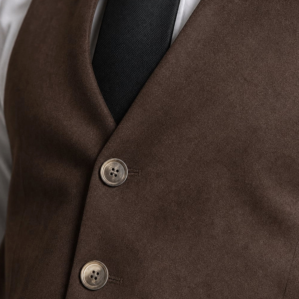 Lornvex | Western Waistcoat Suedette Slim Fit Brown – Fabric and Detail Close-Up