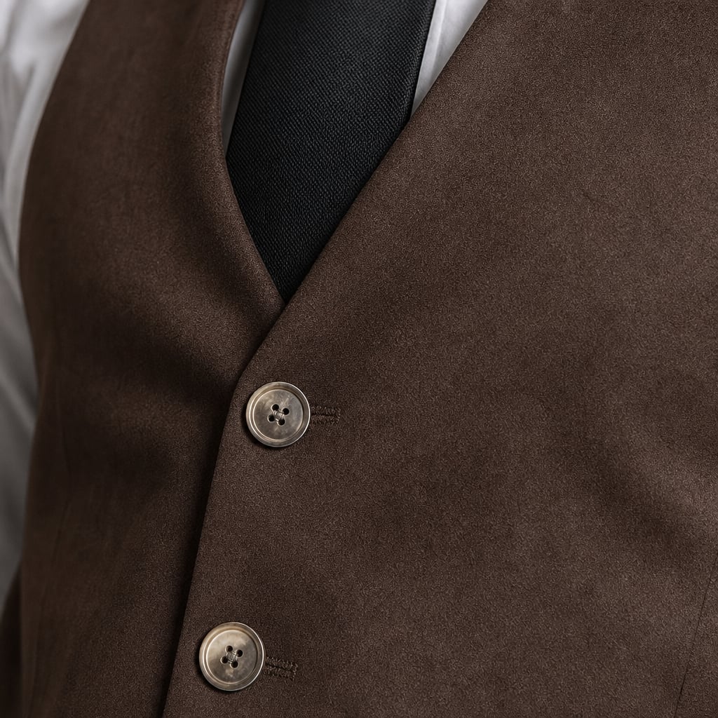 Lornvex | Western Waistcoat Suedette Slim Fit Brown – Fabric and Detail Close-Up