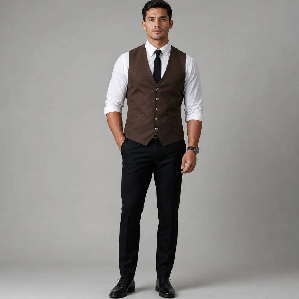 Lornvex | Western Waistcoat Suedette Slim Fit Brown – Full Look