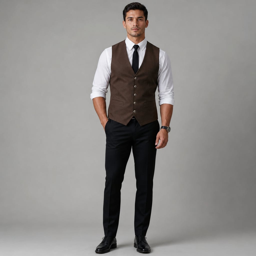 Lornvex | Western Waistcoat Suedette Slim Fit Brown – Full Look