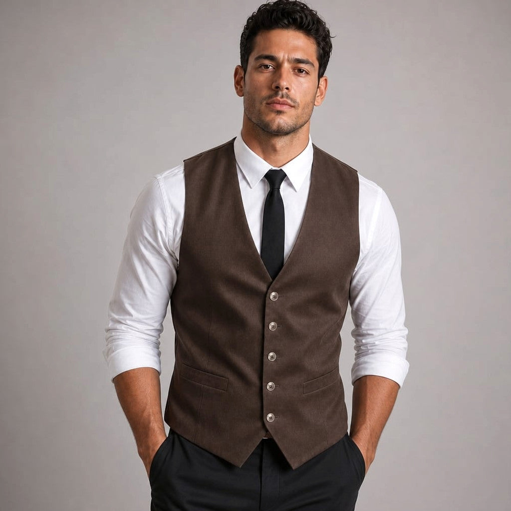 Lornvex | Western Waistcoat Suedette Slim Fit Brown – Product Photo