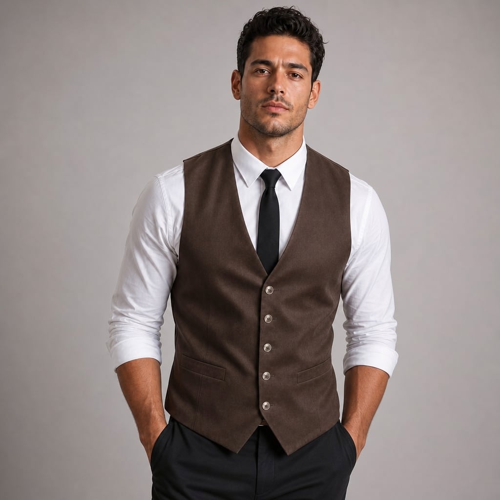 Lornvex | Western Waistcoat Suedette Slim Fit Brown – Product Photo