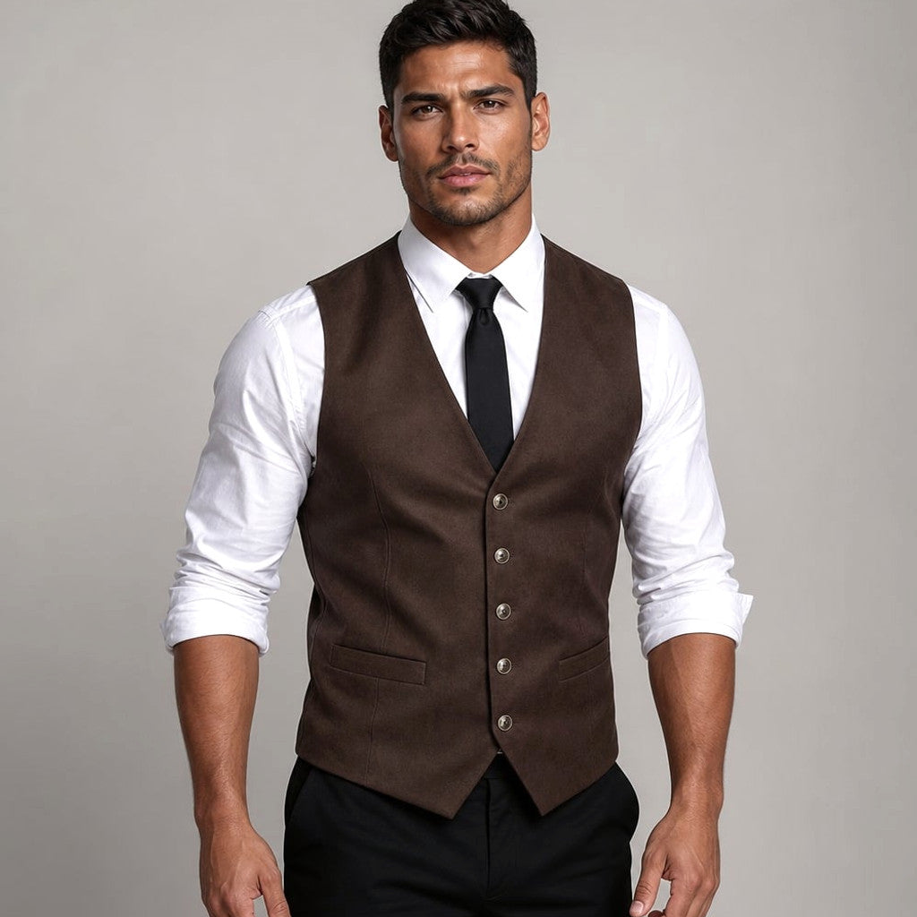 Lornvex | Western Waistcoat Suedette Slim Fit in Brown – Tomosino Premium Menswear