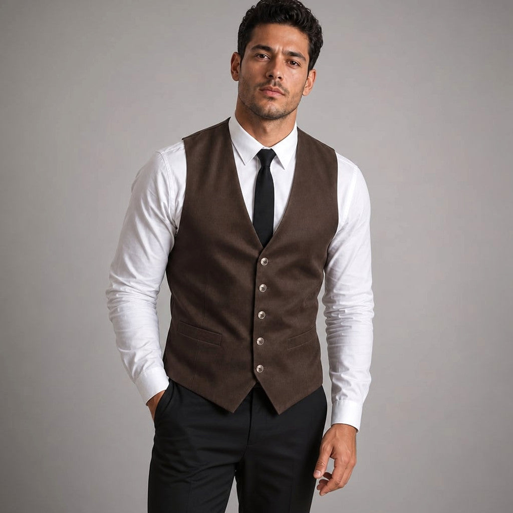 Lornvex | Western Waistcoat Suedette Slim Fit in Brown – Tomosino Premium Menswear