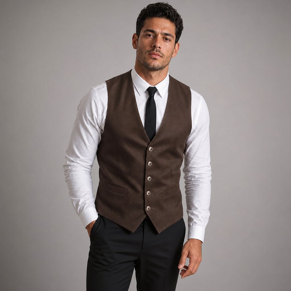 Lornvex | Western Waistcoat Suedette Slim Fit in Brown – Tomosino Premium Menswear