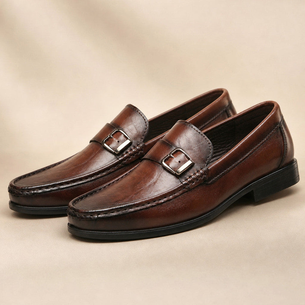 Loughton | Loafer Shoes Bit Buckle Burnished Leather Brown – Product Photo