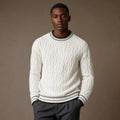 Cable Knit Cashmere Jumper Striped Trim White – Product Photo