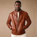 Loxley | Leather Biker Jacket Sheepskin Brown Brown – Product Photo
