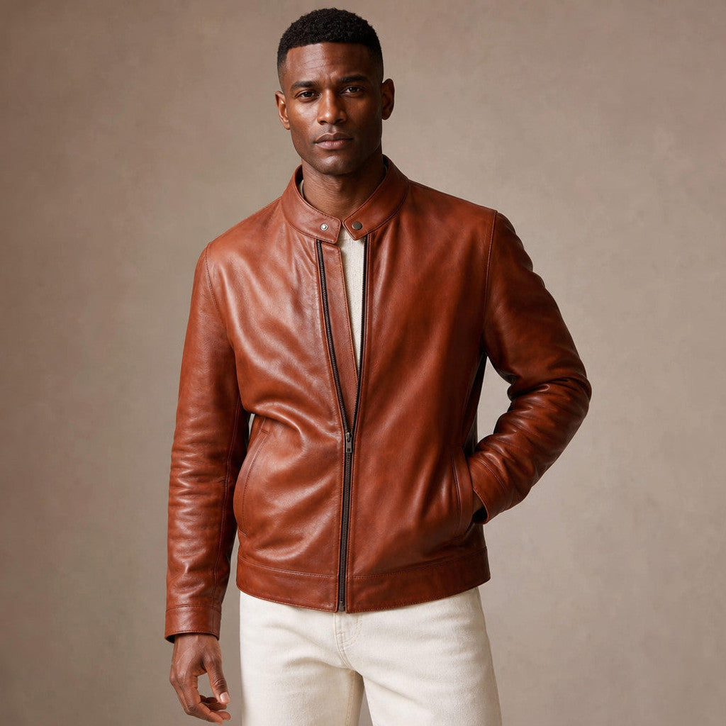 Loxley | Leather Biker Jacket Sheepskin Brown in Brown – Premium Editorial