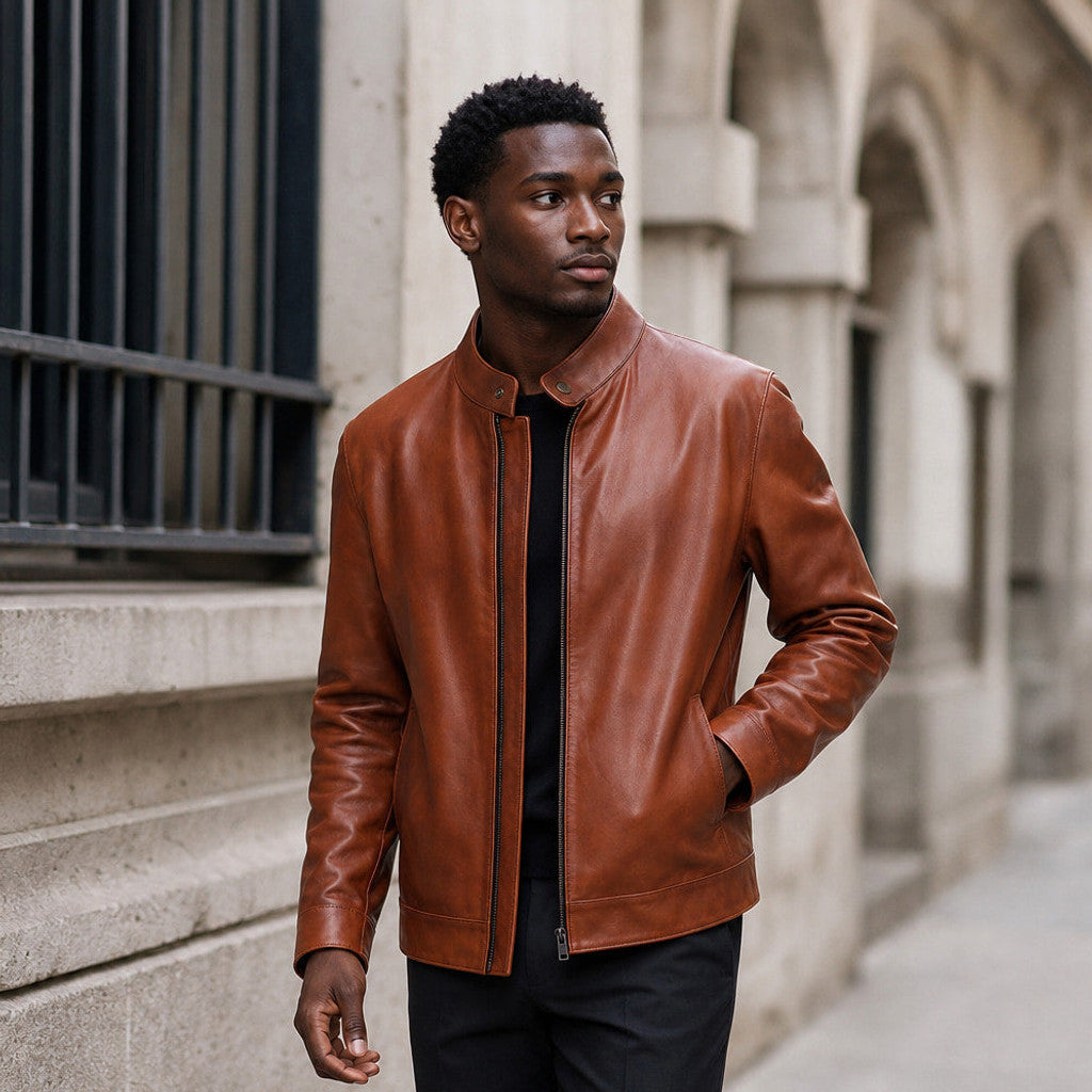 Loxley | Leather Biker Jacket Sheepskin Brown Brown – Styled Editorial Shot